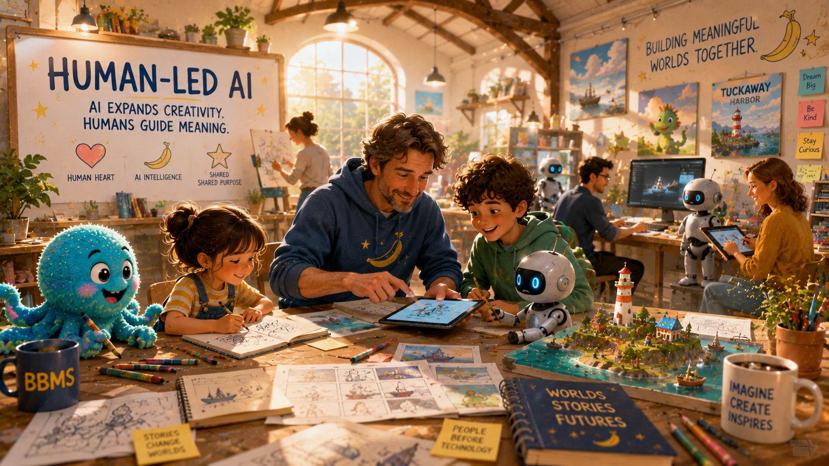 Human creators collaborating with intelligent systems