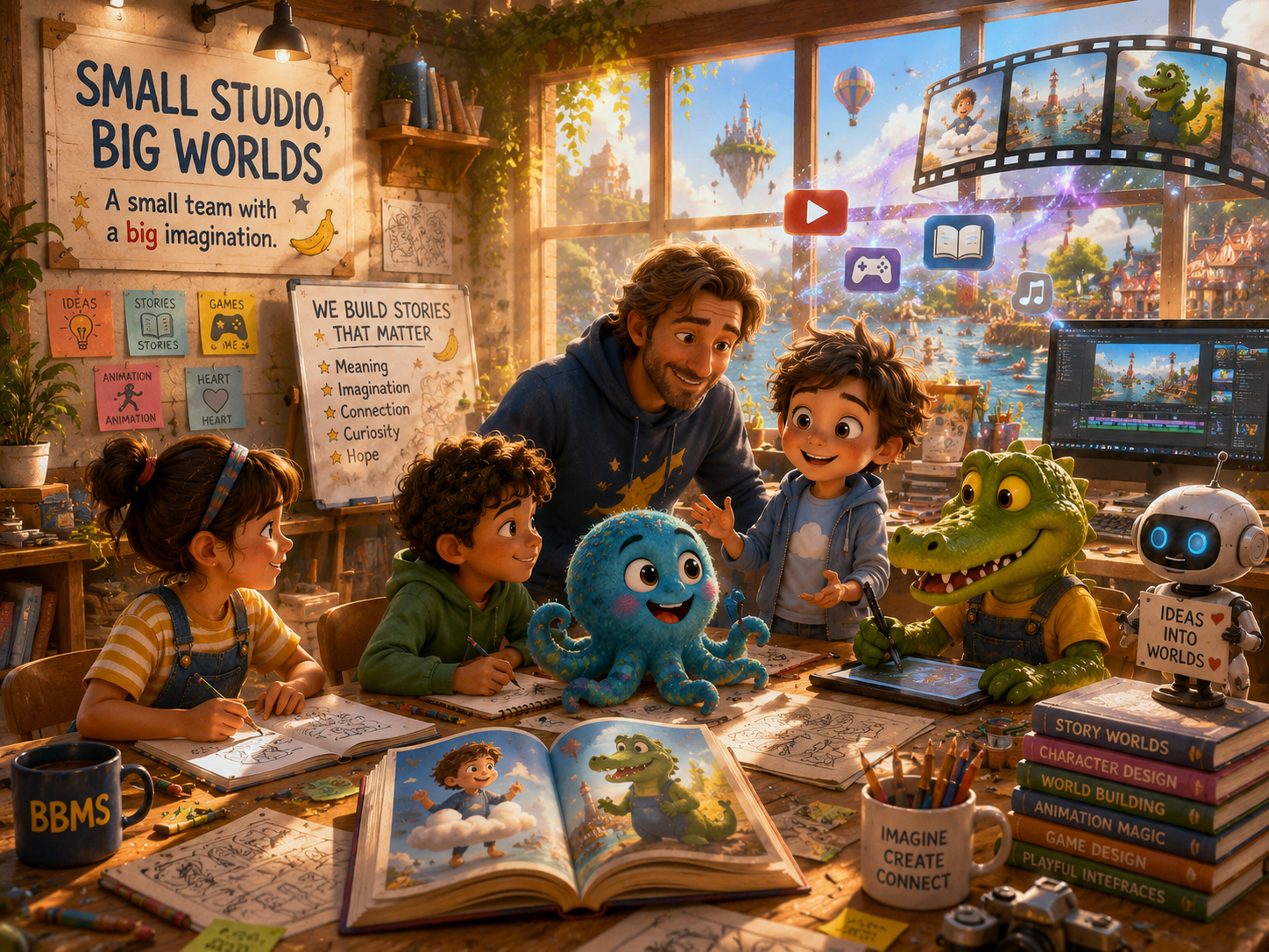A small creative team building expansive story worlds together