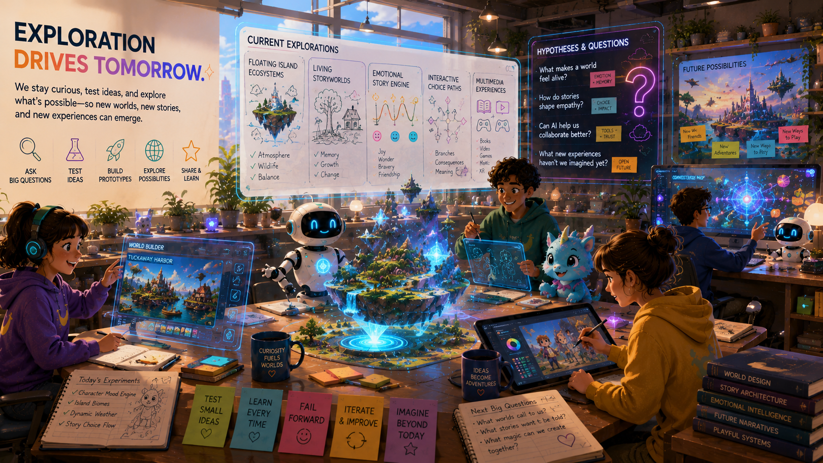 Open creative explorations and experiments in storytelling systems