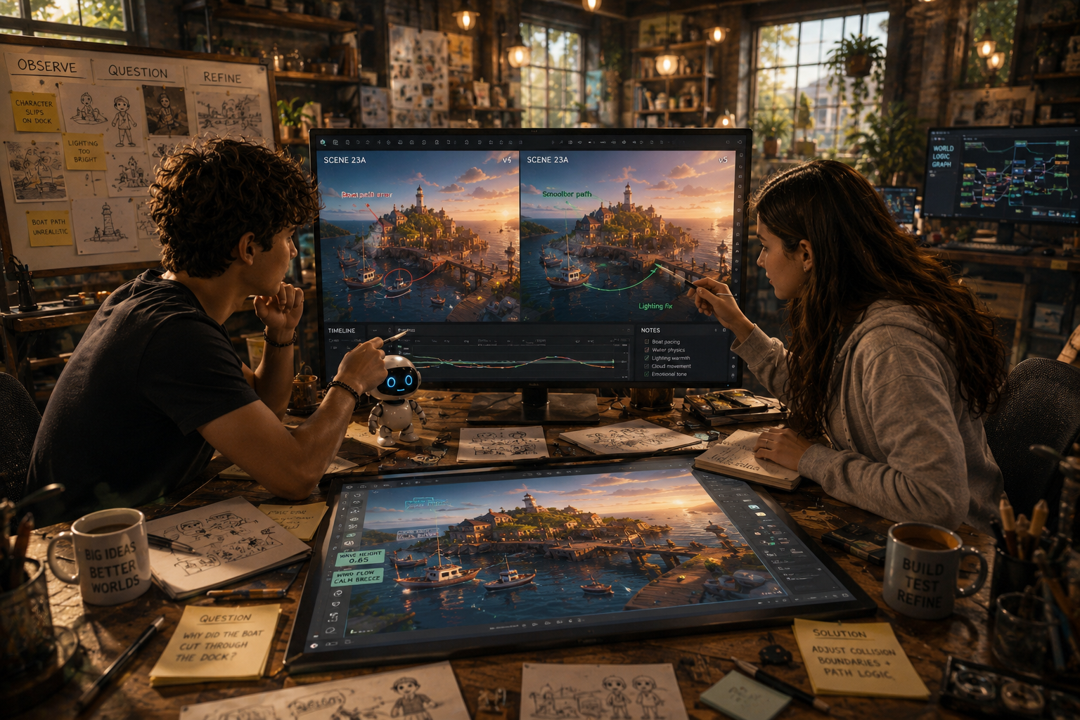 Creators reviewing and refining a simulation system