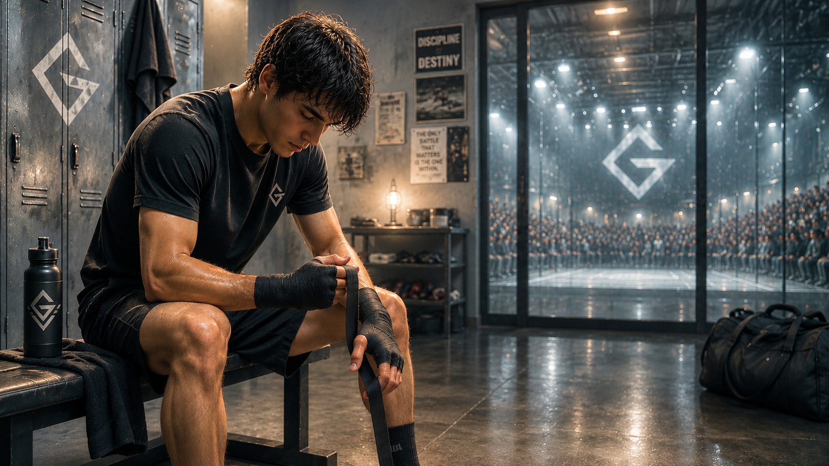 An athlete training alone in atmospheric lighting