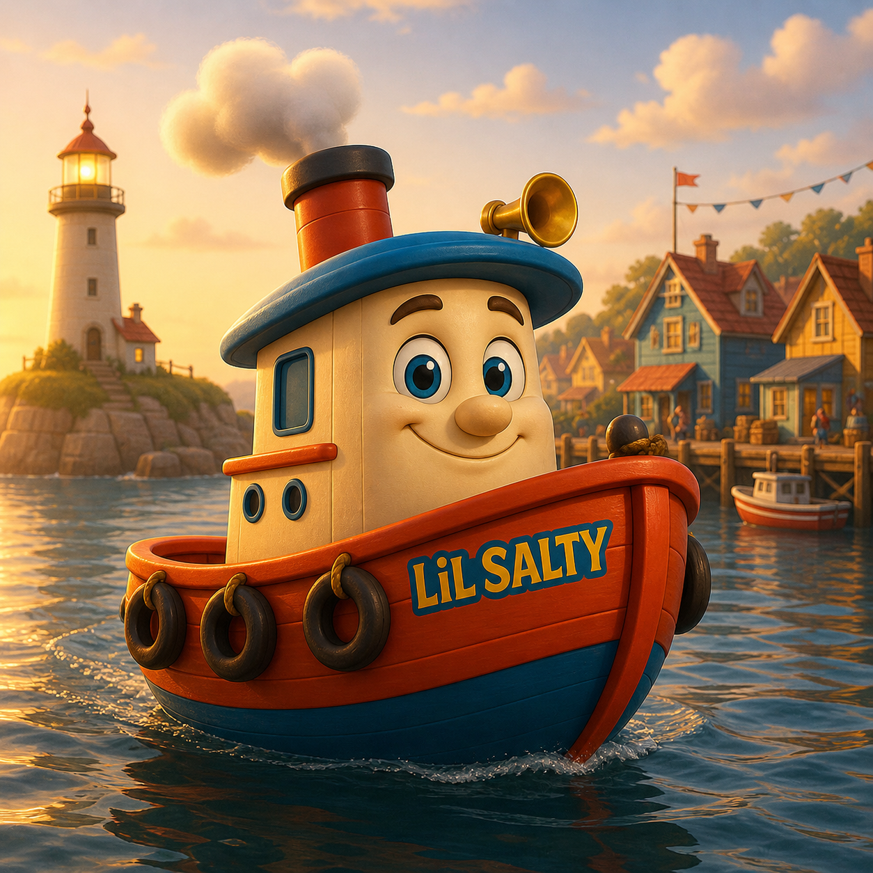 Lil Salty, a cheerful little tugboat