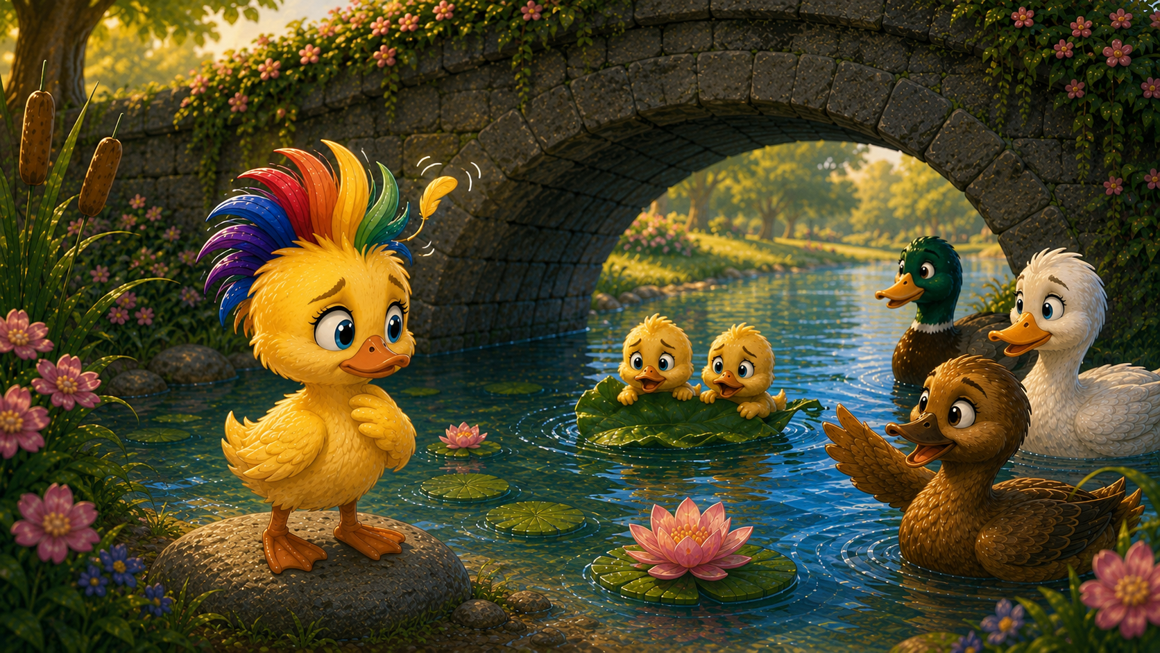 Squiggles noticing a wobbly feeling with her yellow feather beginning to wiggle